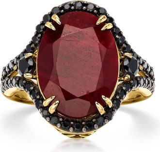 Ross-Simons Ruby Ring With Onyx and Black Spinels in 18kt Gold Over Sterling