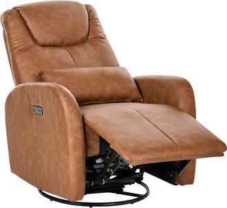 Beliani Sill&oacute;n Reclinable El&eacute;ctrico Giratorio De Piel Sint&eacute;tica Con Puerto Usb Sala De Estar Marr&oacute;n Kronos