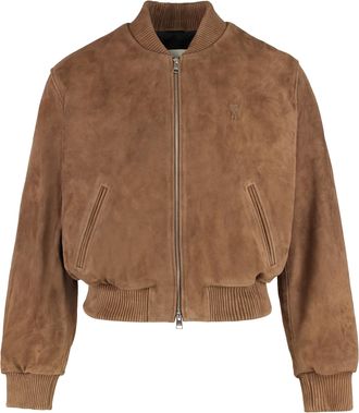 Ami Mens Brown Suede Bomber Jacket - Tan Leather - Size X-Large