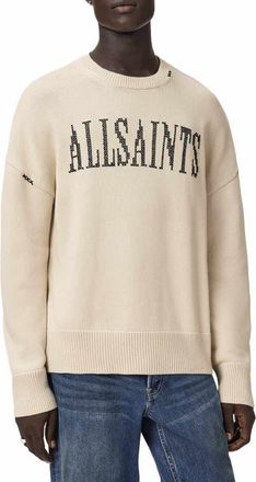AllSaints Crossed Logo Intarsia Crewneck Sweater in Ecru White at Nordstrom, Size Xx-Large