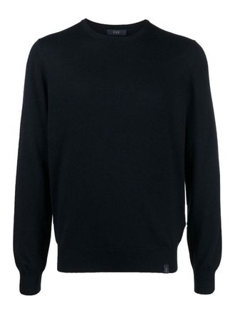 Fay Navy wool logo knit