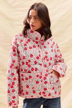 So Me Floral Quilted Jacket In Pink