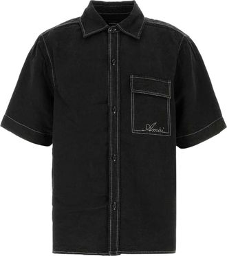 Amiri Linnen Blend Shirt - Heren - Korte mouwen Overhemden - Zwart - S - Linnen - Overhemden