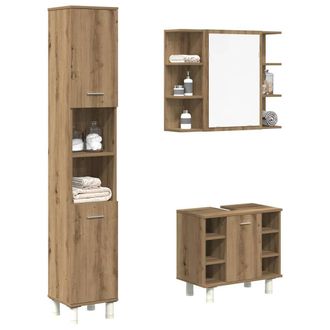 Berkfield Home 3 Piece Bathroom Furniture Set Artisan Oak Engineered Wood in Brown