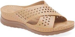 Eddie Marc Rhinestone Crisscross Wedge Sandal in Beige at Nordstrom Rack, Size 10