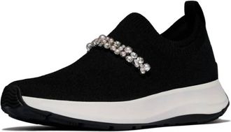 FitFlop Womens Flow Pearls & Crystals Knit Slip-On Sneakers In Black