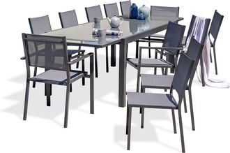 DCB Garden Tolede - Conjunto De Comedor 12 Plazas De Aluminio Tablero De Vidrio - Dcb Garden