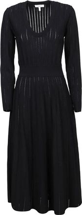 Casasola Cosima Pointelle Midi Jurk Lage Hals - Dames - Casual kleedjes - Zwart - XS - Leer - Kleedjes
