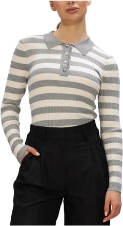 Co'Couture Bonny Stripe L/S Polo Knit - Dames - Polos - Grijs - XL - Tops