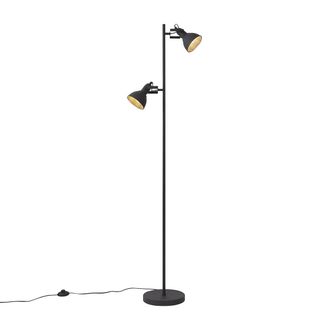 QAZQA Qazqa L&aacute;mpara De Pie Industrial Negra Con Madera 2 Luces - Jakub