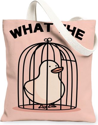 Generic Funny Peach Canvas Tote Bag, Cute Bird Design Reusable Grocery Bag, Lightweight Washable Shoulder for Shopping Travel Beach, Peach, 13x15 Inch
