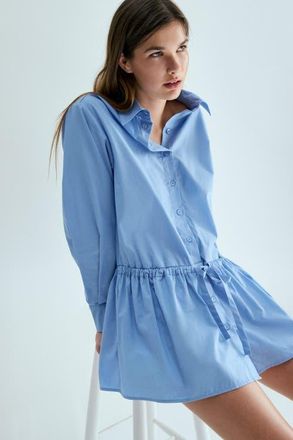 H&M Drawstring-detail poplin shirt dress in Light Blue at Nordstrom, Size Xx-Large