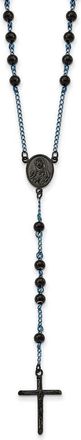 Diamond2Deal Stainless Steel Polished Black and Blue IP-plated Rosary Cross Necklace 30
