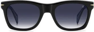 David Beckham 53mm Rectangular Sunglasses in Black/dark Blue Sf at Nordstrom