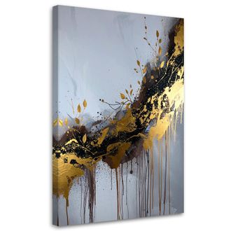 Feeby Stampe Su Tela, Astrazione In Nero E Oro Con Un Tocco Di Colore Dinamico. - 20x30