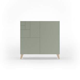 HERDASA Zapatero melamina roble claro puertas verde patas roble cl 87x90x27cm