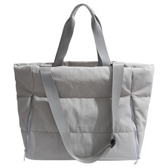 Generic Women Quilted Shoulder Bag Large Capacity Casual Padded Bag Solid Color Quilted Top Handle Bag Female Travel Bag (Grey)