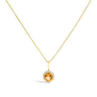 House of Brilliance 10K Gold Gemstone and 1/10 Cttw Diamond Accent Halo Pendant Necklace in Yellow | Orange Citrine at Nordstrom