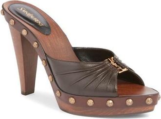 Saint Laurent Babylone Clog Sandal in Brown at Nordstrom, Size 38.5