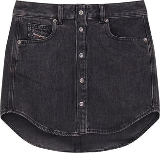 Diesel Zwarte Rok met knoopsluiting Asymmetrische zoom - Dames - Spijkerrokken - Zwart - W26 - Katoen - Rokken
