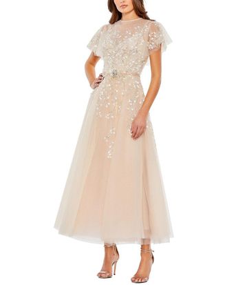 Mac Duggal Embellished Flutter Sleeve Bow Waist A-Line Dress