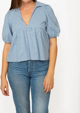 Cameo Retro Collar Gingham Blouse In Blue