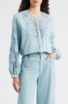 Kobi Halperin Oakley Lace Button-Up Top in Light Blue at Nordstrom, Size X-Small