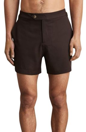 Reiss Sun Flat Front Swim Trunks in Chocolate Brown at Nordstrom, Size Xx-Large
