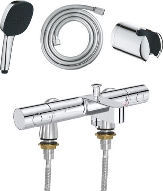 GROHE Precision Get - Mezclador Termost&aacute;tico De Ba&ntilde;o Con Barra De Ducha Idroflex, Teleducha Comfort De 2 Chorros, Flexo Y Soporte