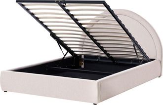 Beliani Cama Con Somier De Tela 140 X 200 Cm Con Cabecero Espacio Almacenaje Elevable Beige Claro Mouzon