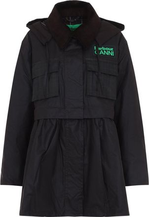 Ganni Brown Peplum Wax Cotton Jacket-Donna