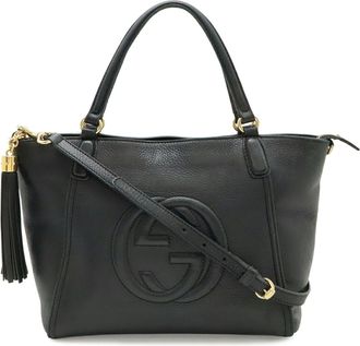 Gucci Black Yellow Leather Shoulder Bag Tote Bag (Pre-Owned)