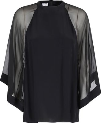 Filippa K Black Sheer Raglan Transparent-Sleeves Viscose-Blend Blouse