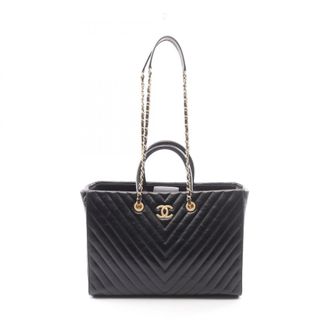 Chanel Black Leather Handbag Tote Bag (Pre-Owned)
