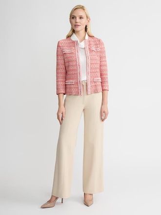 Misook Heritage Whipstitch Trim Knit Jacket in Cherry/biscotti/black/ivory at Nordstrom, Size Xx-Large