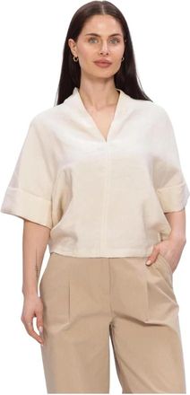 Summum Top met korte mouwen van modal-linnenmix - Dames - Blouses - Beige - S - Linnen - Overhemden