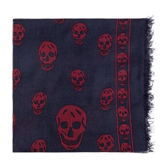 Alexander McQueen Accessoires, Dames, Blauw, ONE Size, Sjaal met zijdeafwerking