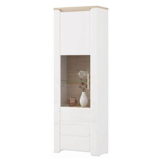 Dmora Vitrina Cibiana, Mueble Expositor 5 Estantes, Una Puerta, Detalle En Vidrio, 64x35x194h Cm Roble Marr&oacute;n