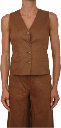 Max Mara Jassen, Dames, Bruin, XS, Linnen, Gilet