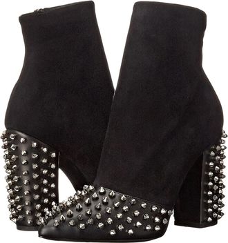 Generic Women Pointed Toe Chunky Block Heel Ankle Boots, Fashion Metal Rivets Party Short Booties, Comfort Suede Side Zipper Dance Dress Shoes for Casual Part