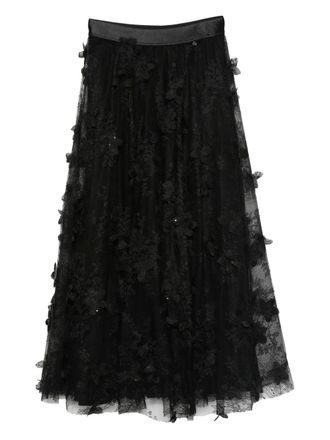 Nissa floral-lace tiered midi skirt - women - Polyester/Acetate - 36 - Black