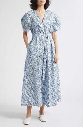 Marimekko Taivut Pikku Vikuri Ditsy Floral Cotton Midi Dress in Light Blue Off White Yellow at Nordstrom, Size 34
