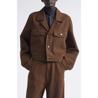 Christophe Lemaire Crop Heavy Cotton Twill Jacket in Cacao at Nordstrom, Size 10 Us