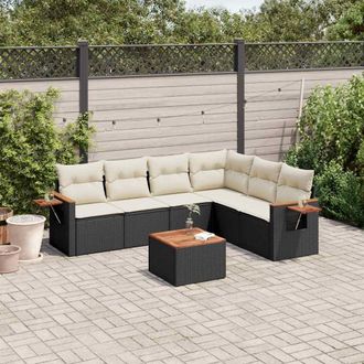vidaXL Set De Comedor De Jard&iacute;n 7 Pzas Y Cojines Rat&aacute;n Sint&eacute;tico Negro Vidaxl