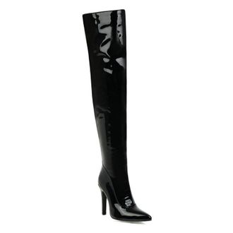 Generic Black,3.5 UK,Womens Patent Leather PU Thigh High Boots Pointy Toe Side Zippe Fashion Comfy Stiletto High Heel Over The Knee Boot Fall Winter Dress Sho