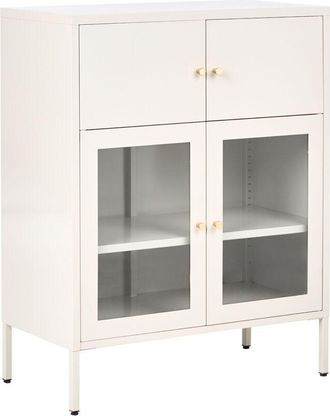 Beliani Display Cabinet Light Beige Iron with 2 Glass Doors and 2 Closed Compartments Scandinvian Style ESHOLT