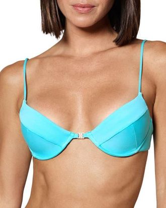 Kiki De Montparnasse Lace-Up Demi Bikini Top in Ciel at Nordstrom, Size X-Small