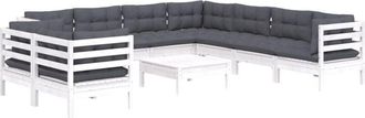 vidaXL Muebles De Jard&iacute;n 10 Pzas Con Cojines Blanco Madera Maciza Pino Vidaxl