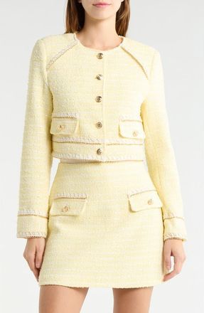 Avec Les Filles Metallic Tweed Crop Jacket in Light Yellow at Nordstrom, Size X-Large