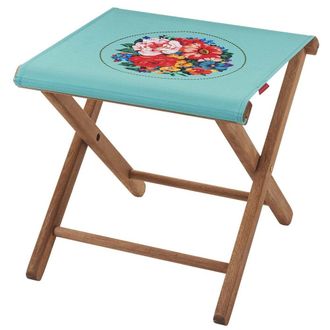 Vent de Boh&egrave;me Taburete plegable de eucalipto y tela outdoor floral azul